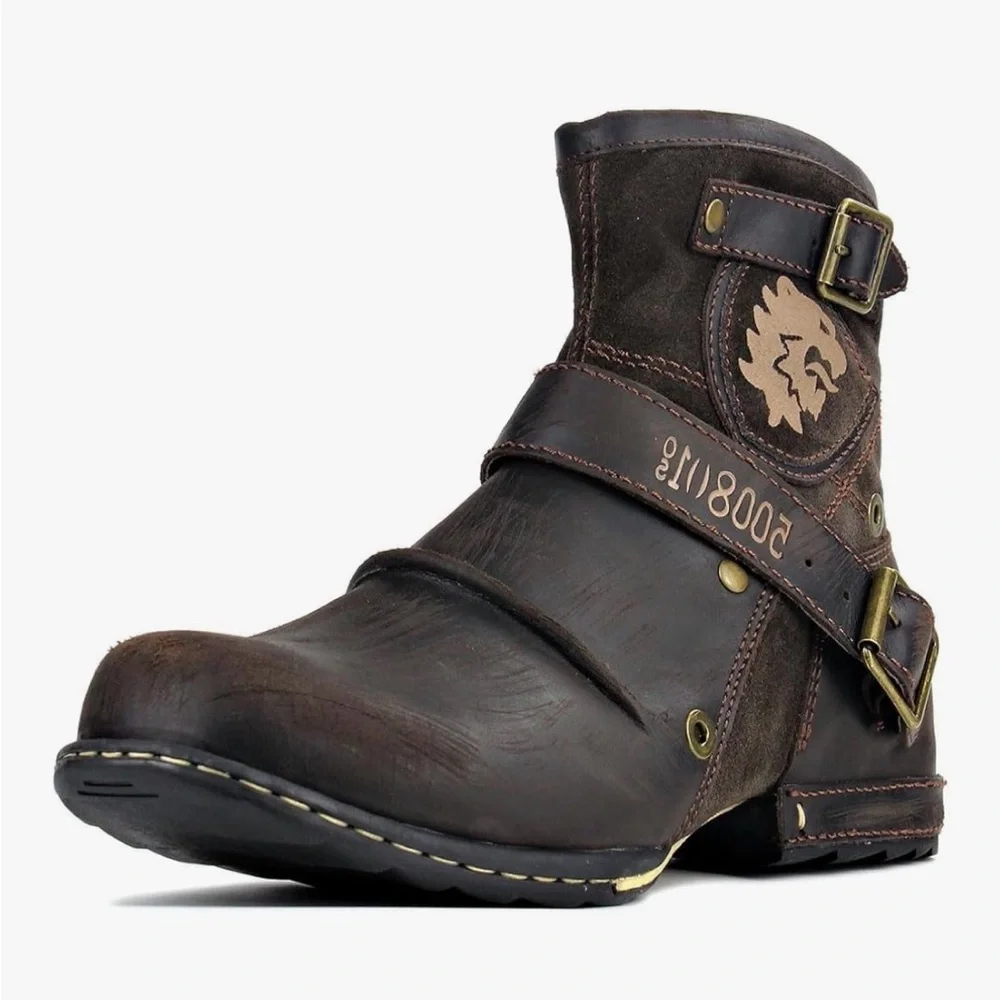 OSSTONE Leather Moto Boots Style OS-5008-1-DA1B1- LIKE NEW!